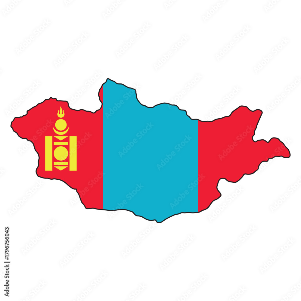 Fototapeta premium Mongolia map with national flag overlay, Soyombo symbol, patriotic design