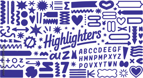 Hand-Drawn Highlighter Set – Marker Underlines, Arrows & Punctuation for Notes, School Boards & Presentations — Vector Illustration