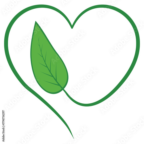 Green leaf heart symbol, eco love, nature care, eco friendly lifestyle