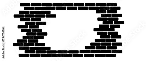 Broken black brick wall. Crack stone background.