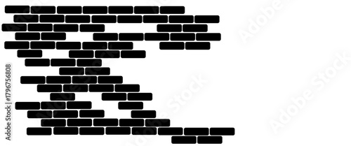 Vector black brick well hole.old building texture. broken black brick wall.