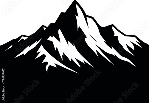 Dramatic Mountain Range Vector Silhouette Logo - Black and White Peak Illustration. Adventure Mountain Peak Vector Icon - Monochrome Nature Logo Design Element. Sharp Mountain Silhouette Vector Art. 