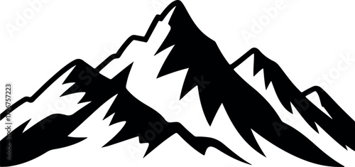 Minimalist Mountain Silhouette Vector Illustration. Black and White Mountain Range Icon Design. Abstract Mountain Peaks Vector Art. Modern Mountain Silhouette for Branding