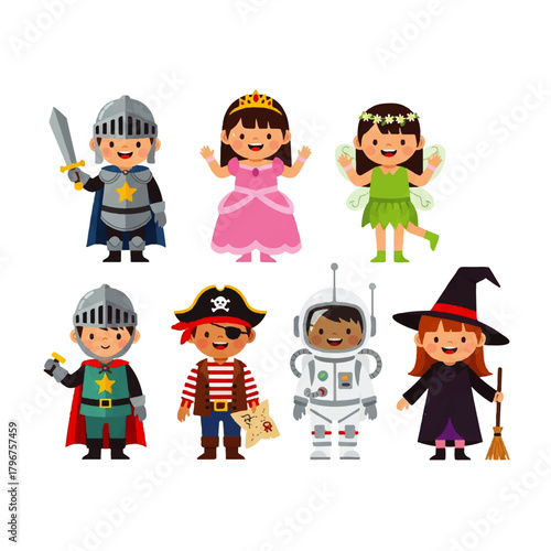 Group of children dressed in a colorful array of costumes.