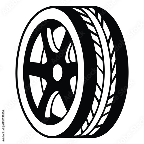 Detailed Automotive Vehicle Tire with Wheel Rim for Transportation Graphics