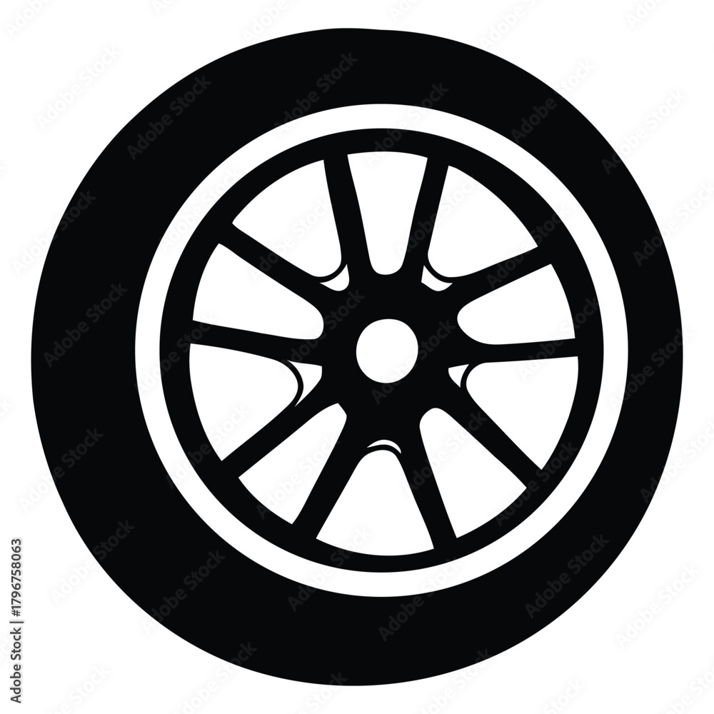 Obraz premium Automotive Car Wheel Silhouette Graphic for Transportation and Vehicle Parts