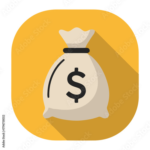 Modern Financial Wealth Bag with Dollar Symbol on Yellow Rounded Square Background