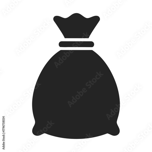 Simple Solid Black Money Bag Icon Representing Financial Resources and Value