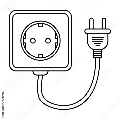 Standard Wall Electrical Outlet with a Connected Power Plug and Cable