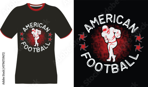 American Football Player Graphic Design on Black T-Shirt and Black Background