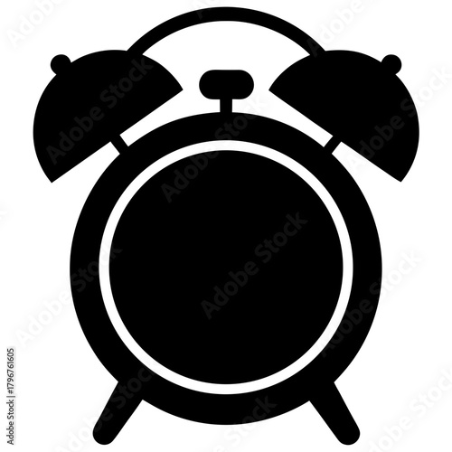 Illustration of a classic black alarm clock design on transparent background