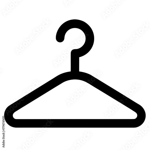 Illustration of a simple black clothes hanger icon on transparent background