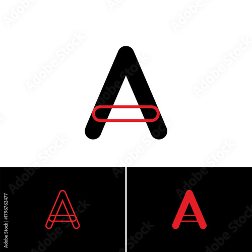 Logo letter A, art alphabet playful font, set of three different letter for your brand name design, vector illustration 10 EPS