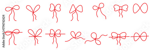 Hand-drawn ribbon bow doodles for decorative design. Collection of playful, loosely sketched bow doodles ideal for handmade graphics, gift tag designs, invitation accents, and creative illustration 

