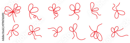 Hand-drawn ribbon bow doodles for decorative design. Collection of playful, loosely sketched bow doodles ideal for handmade graphics, gift tag designs, invitation accents, and creative illustration 

