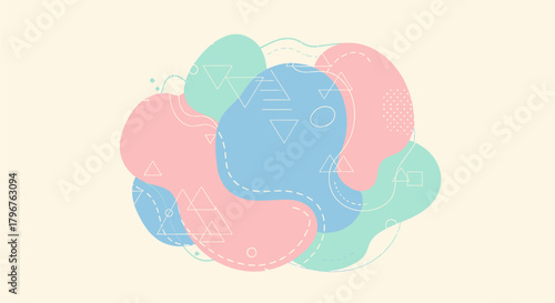 Abstract background with overlapping pastel organic shapes and geometric patterns.