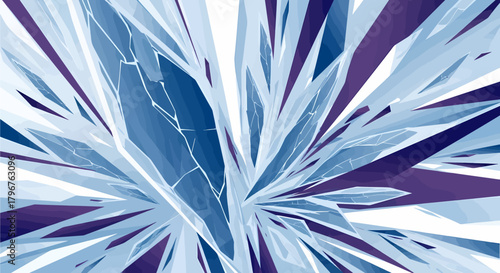 Abstract explosion of sharp, angular shards in shades of blue and purple.