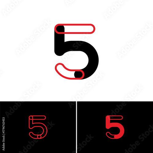 Logo art number 5, set of three playful numeral five, vector illustration 10 EPS