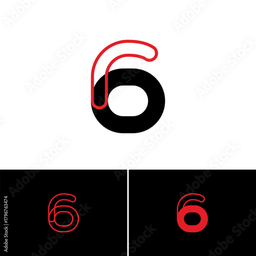 Logo art number 6, set of three playful numeral six, vector illustration 10 EPS