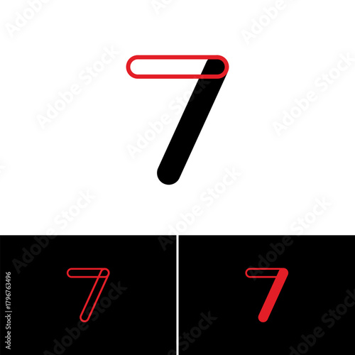 Logo art number 7, set of three playful numeral seven, vector illustration 10 EPS