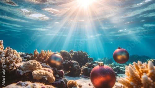 Underwater Christmas Ornaments on Tropical Coral Reef