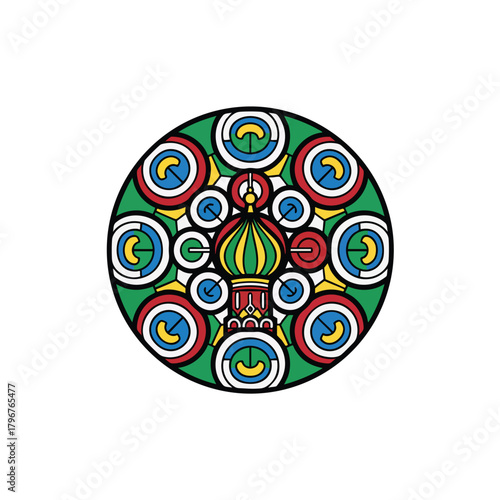  2D icon of Moscow featuring a stylized Saint Basil’s Cathedral dome pattern 
