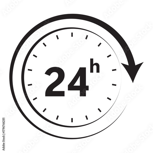 24 hours, icon symbol, Twenty four o'clock, time.