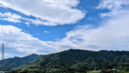 mountains and clouds in the blue sky