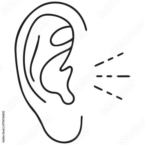 Illustration of an ear listening to sound waves.