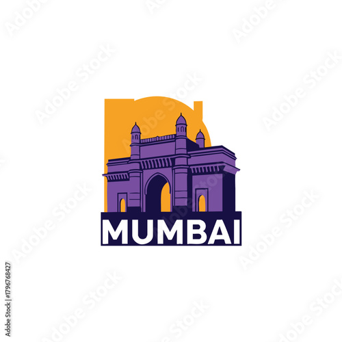 2D icon of Mumbai with a stylized Gateway of India silhouette