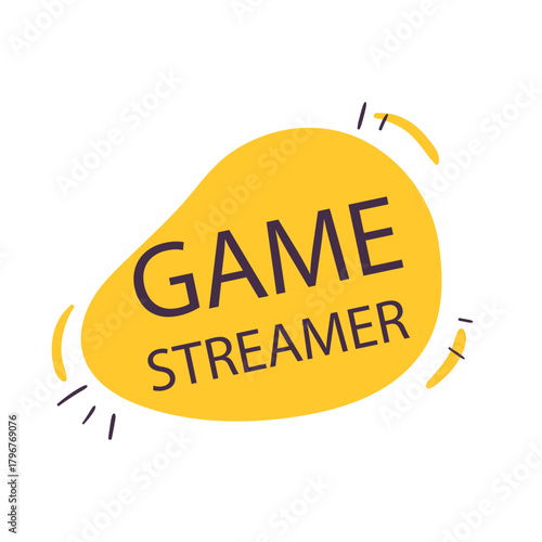 Modern hand-drawn emblem for a game streamer with yellow speech bubble design