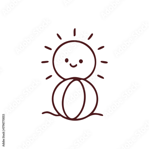Simple Line Art Sun Character Smiling