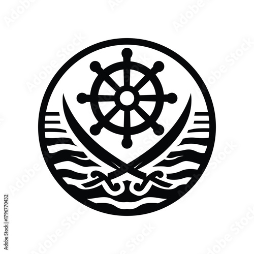 Pirate Skull Emblem with Crossed Cutlasses and Captain Hat