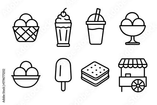 Minimalist ice cream icons dessert doodles for summer treats