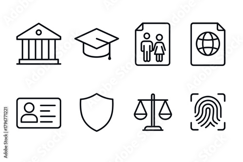Essential icons for education and security in a modern linear style