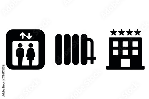 Elevator symbol, radiator icon, five star hotel sign  bold graphic representation