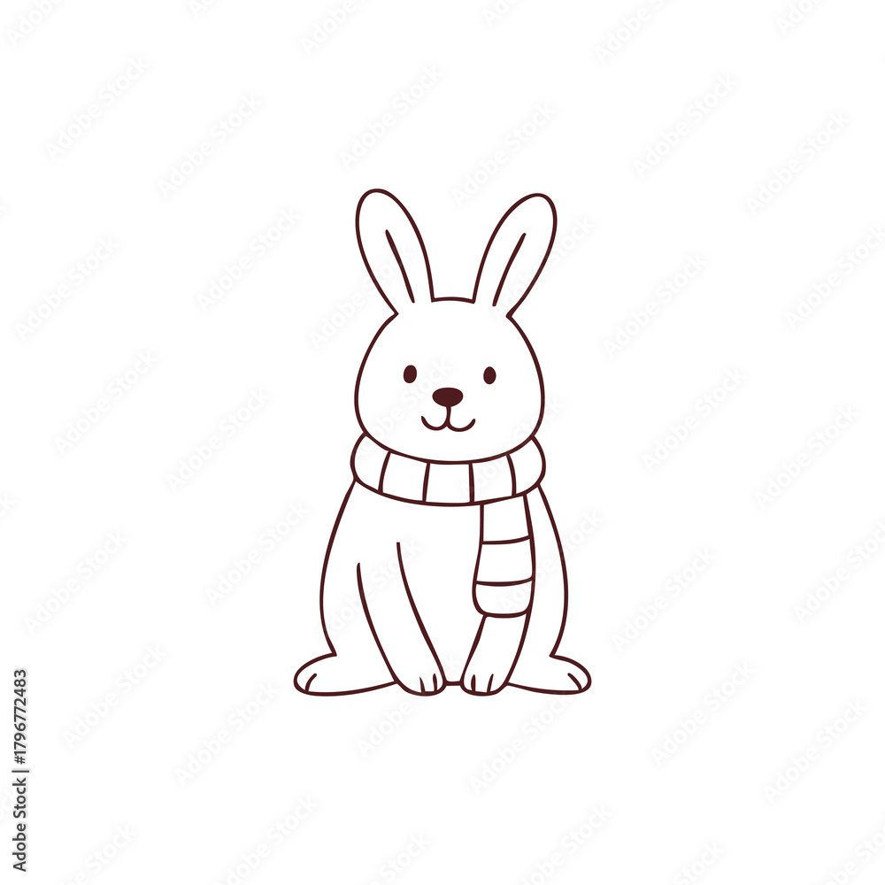 Obraz premium Cute Bunny in Scarf Winter Illustration