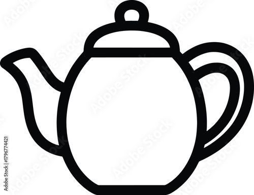 Black and white simple line art illustration of a teapot kettle drink