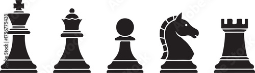Chessboard vector. Black chess pieces silhouette king queen bishop rook knight pawn vector