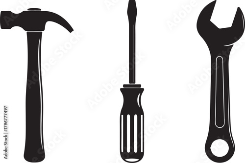 Wrench, hammer, and screwdriver crossed icon representing tools and maintenance
