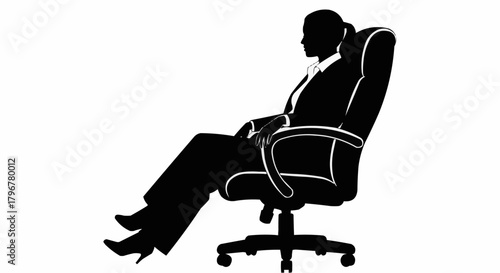 Silhouette of a confident businesswoman relaxing in an office chair.
