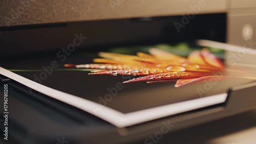 High Quality Photo Printing Macro Shot of Vibrant Flower Being Printed by Professional Printer