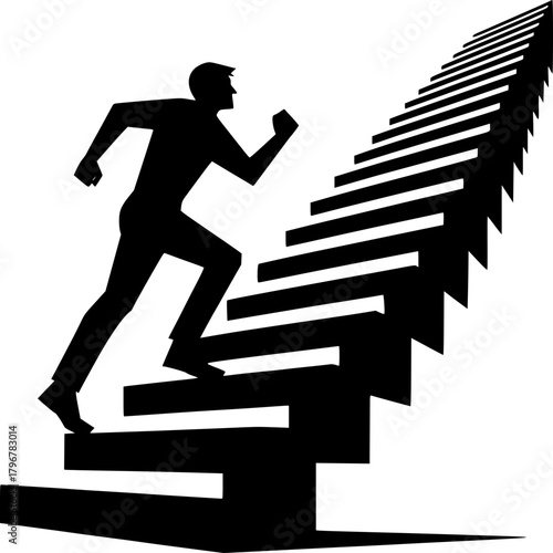 Stairway to Success: A dynamic silhouette of a man confidently ascending a staircase, representing ambition, progress, and the pursuit of goals.
