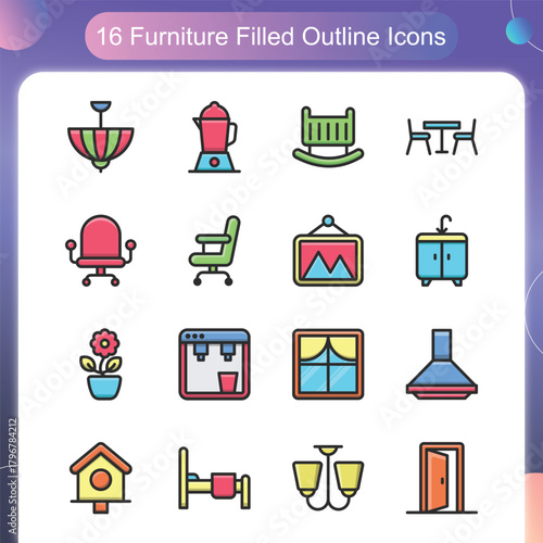 Furniture Filled Outline Style Set 2