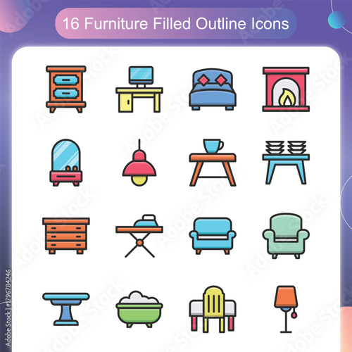Furniture Filled Outline Style Set 1