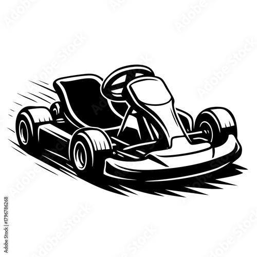 street go-kart with large rear tires and low stance, dynamic low perspective