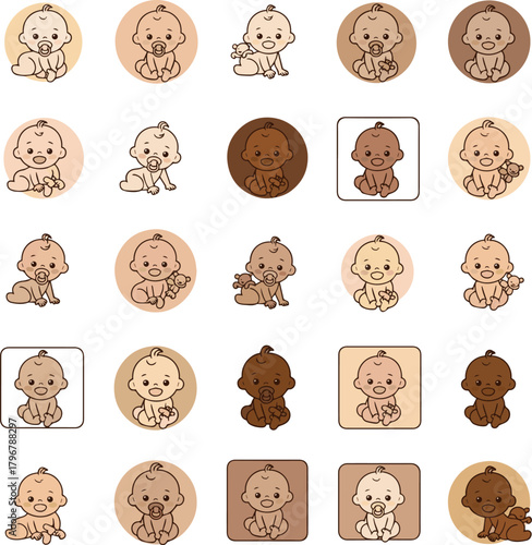  Create a kinds of deferent Baby color icon vector art with white background..