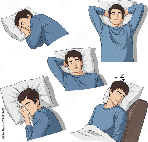  Create a kinds of deferent Simple vector illustration of a sleeping young man vector art with white background.