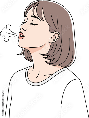 Create a Simple vector illustration of a young woman sighing vector art with white background.