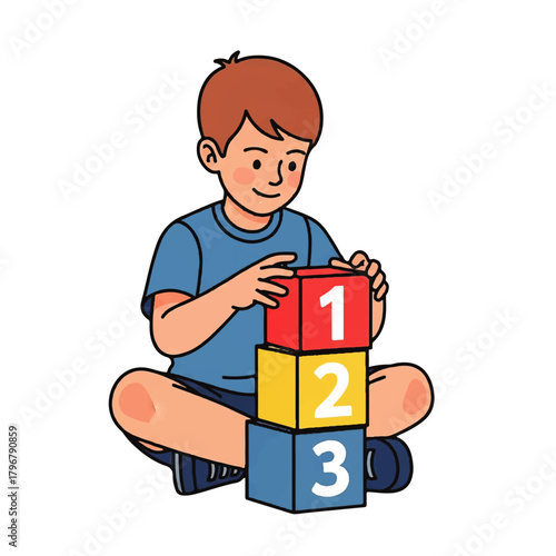 Young boy building a colorful block tower during playful playtime.